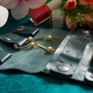 összehajtható valódi bőr ékszertartó, teal