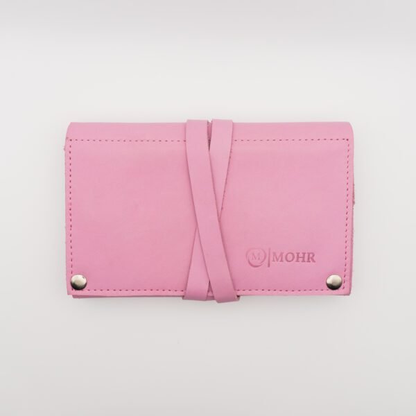 bőr ékszertartó, rózsaszín valódi bőr összehajtható ékszertartó, rózsaszín