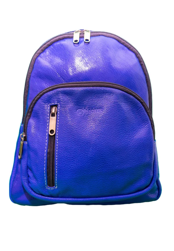 több zsebes valódi bőr városi hátizsák, kék