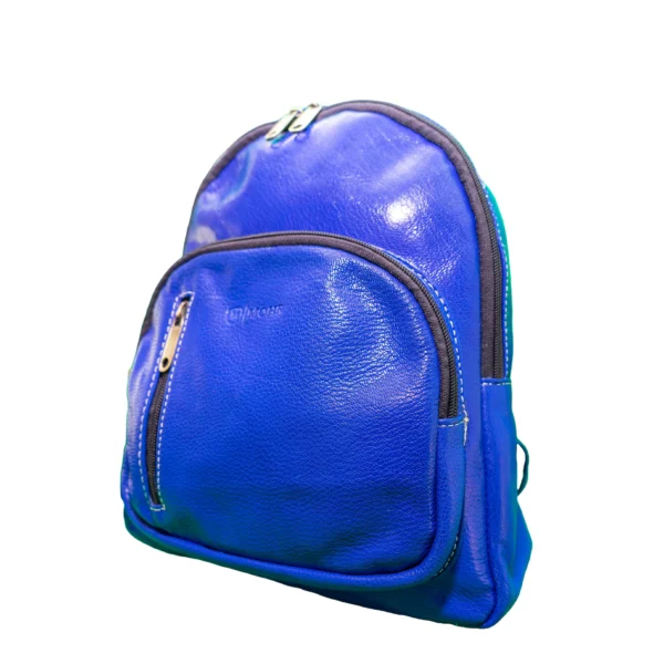 több zsebes valódi bőr városi hátizsák, kék