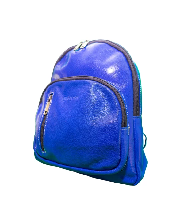 több zsebes valódi bőr városi hátizsák, kék