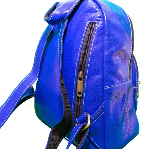 több zsebes valódi bőr városi hátizsák, kék