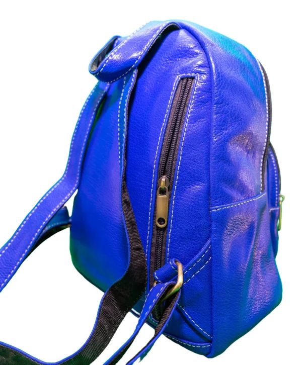 több zsebes valódi bőr városi hátizsák, kék