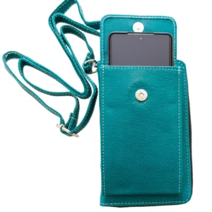 valódi bőr női tárca mobiltartó zsebbel, türkiz