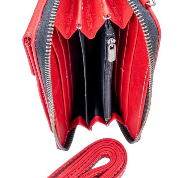 bőr telefontartós tárca, piros valódi bőr női tárca mobiltartó zsebbel, piros