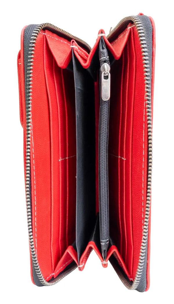 bőr telefontartós tárca, piros valódi bőr női tárca mobiltartó zsebbel, piros