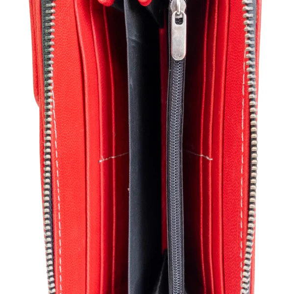 bőr telefontartós tárca, piros valódi bőr női tárca mobiltartó zsebbel, piros