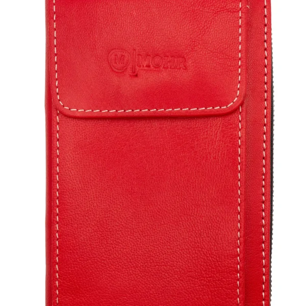 bőr telefontartós tárca, piros valódi bőr női tárca mobiltartó zsebbel, piros