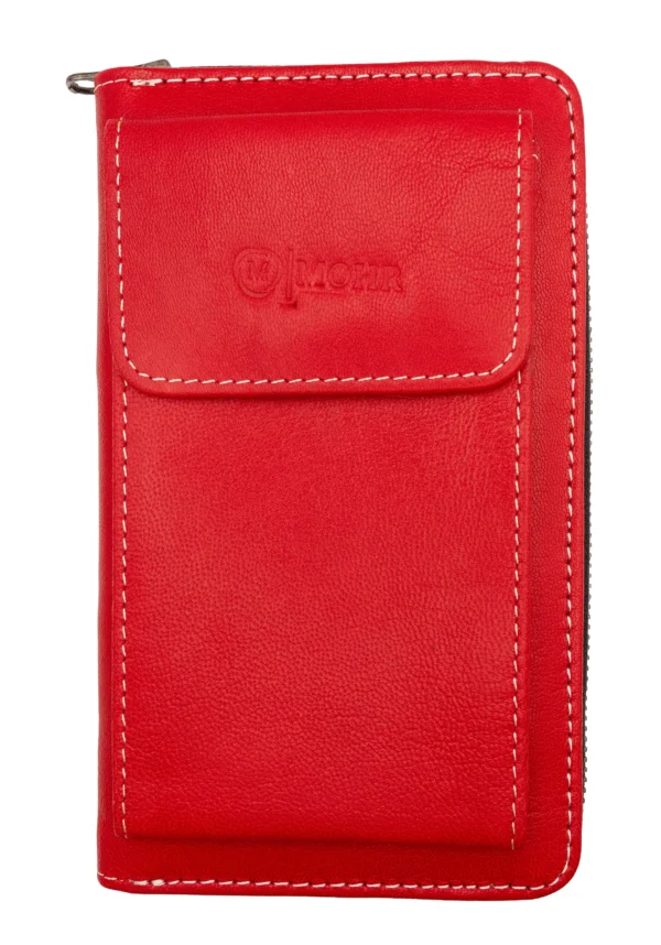 bőr telefontartós tárca, piros valódi bőr női tárca mobiltartó zsebbel, piros