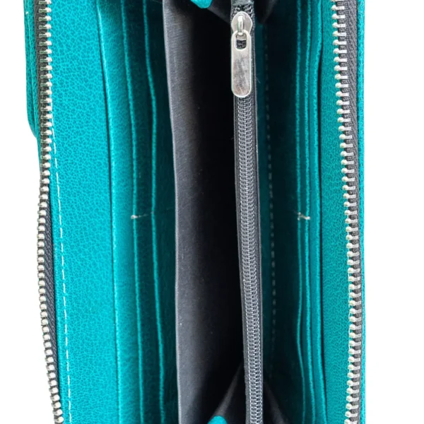 valódi bőr női tárca mobiltartó zsebbel, türkiz