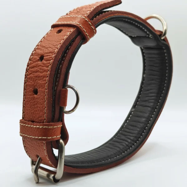 kutya nyakörv valódi bőrből biléta akasztóval, barna